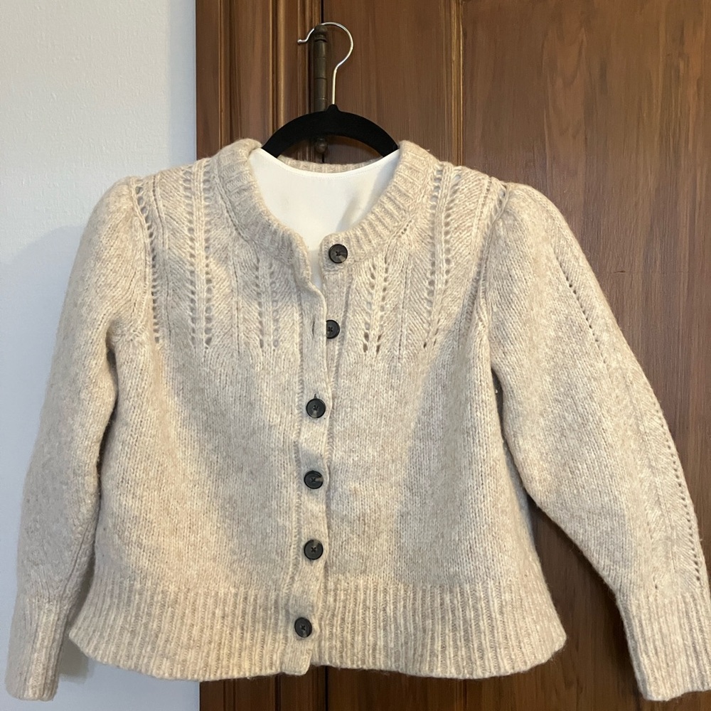 Everlane Cloud cardigan, oatmeal, size medium (merino, cotton, alpaca)